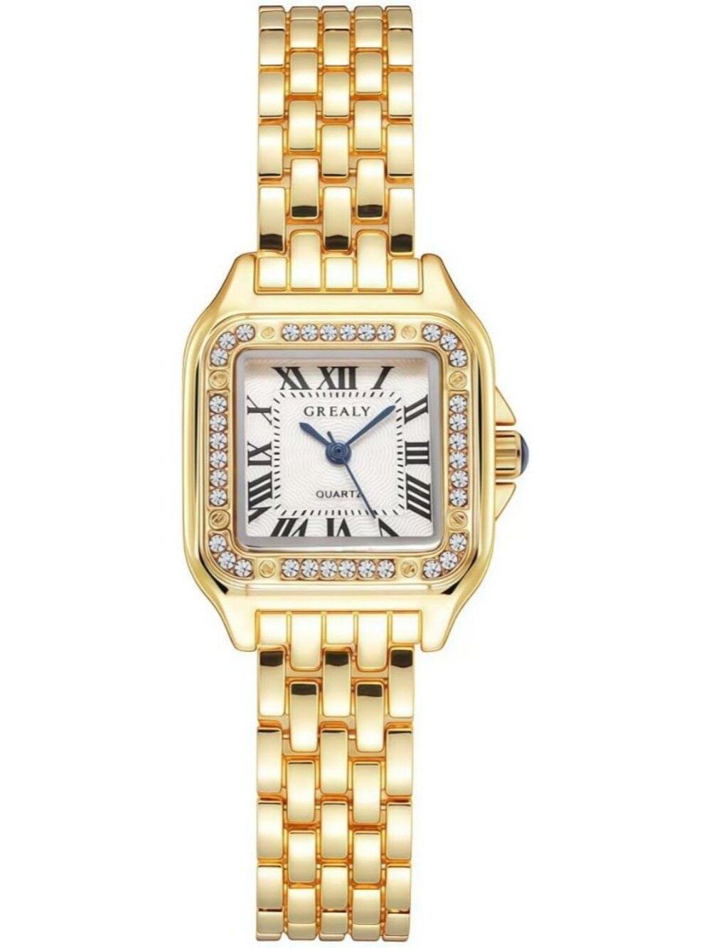 Women's Gold White Crystal Roman Dial Bangle Stainless Steel Ladies Wristwatch